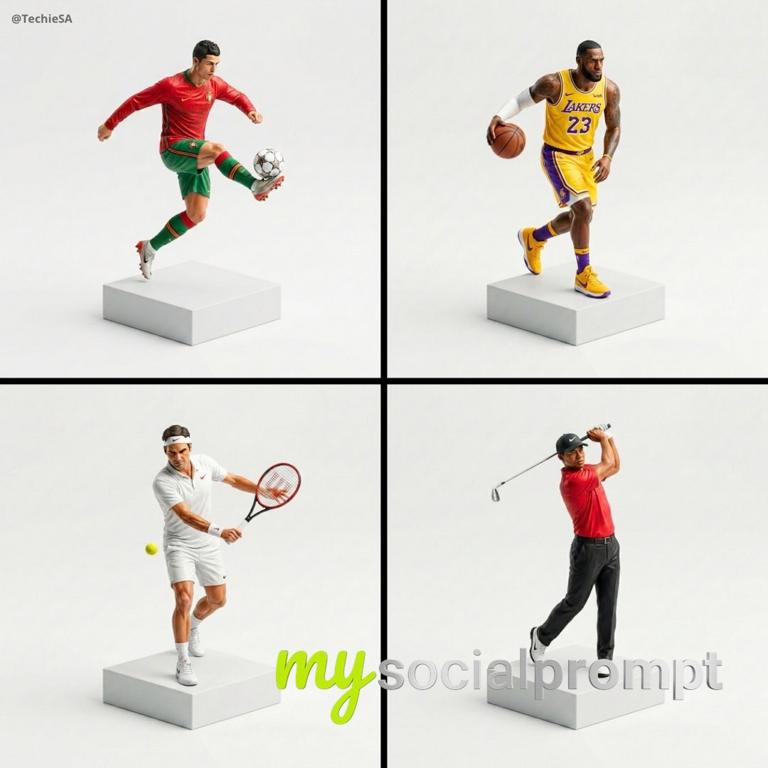 nanobanana prompt: Isometric Figurine of Iconic Athlete in Signature Action