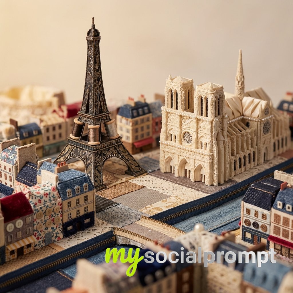 nanobanana prompt: Miniature Parisian Cityscape in Tilt-Shift Architectural Diorama 2