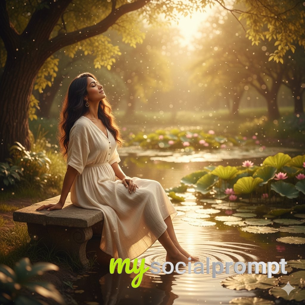 nanobanana prompt: Cinematic Pond Scene with Contemplative Figure in Natural Light