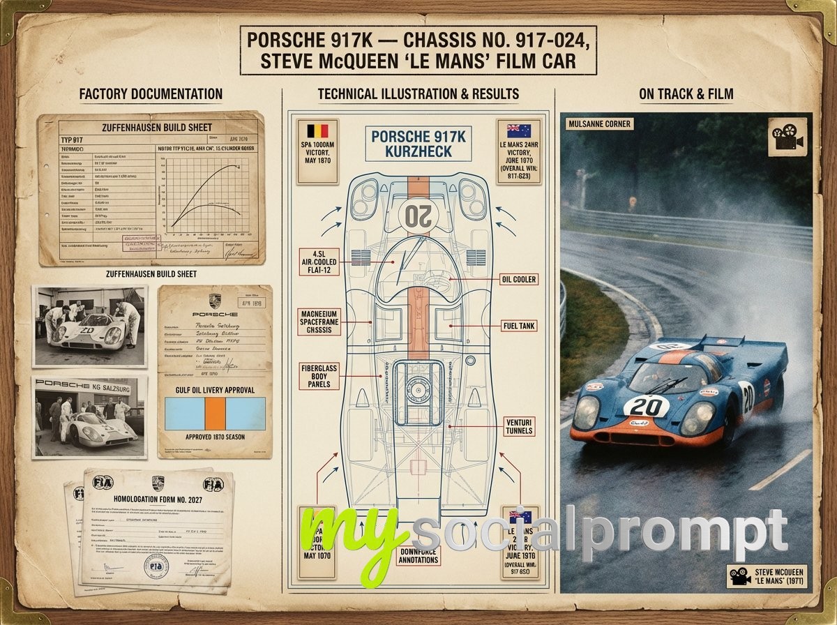 nanobanana prompt: Automotive Historian’s Documentation Board — Technical Blueprint & Provenance