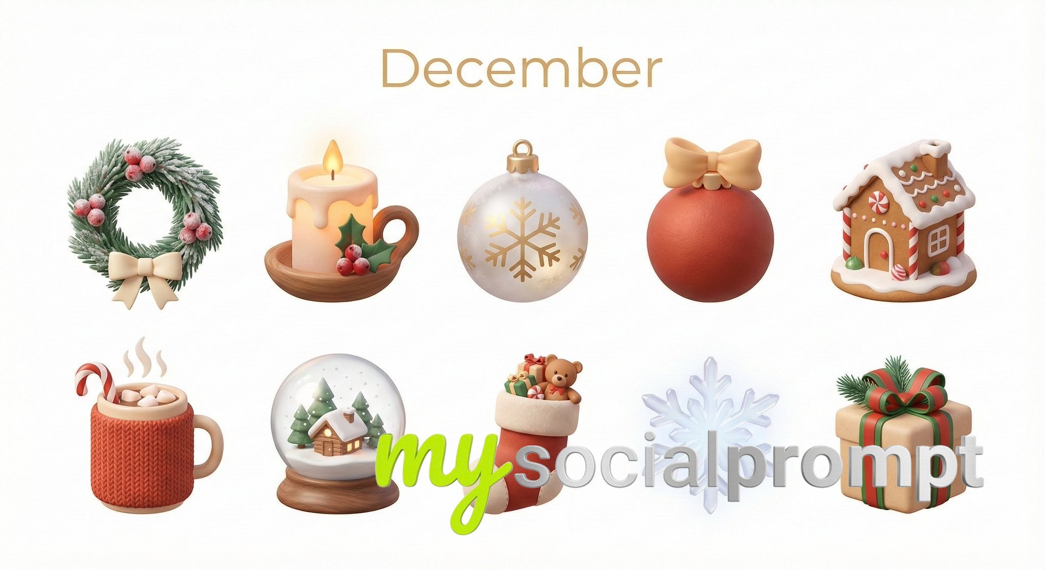 nanobanana prompt: Minimalist 3D Icons for Monthly Moods & Symbols 4
