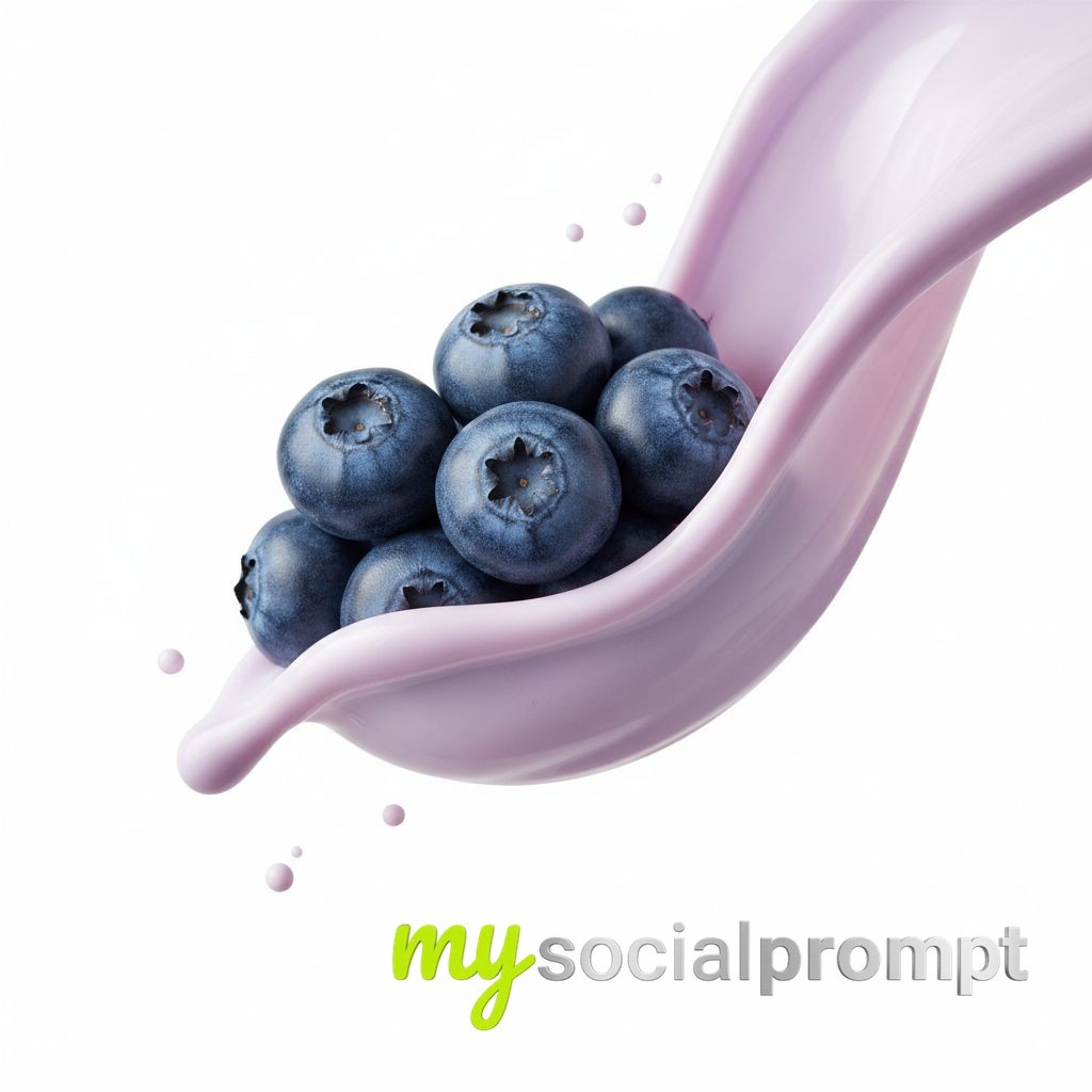 nanobanana prompt: Photorealistic Blueberry Yogurt Flow in Minimalist Studio