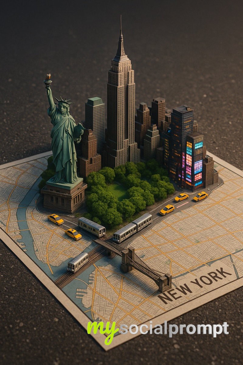 nanobanana prompt: Photorealistic Urban Diorama with Cinematic Lighting & Street-Style Map 2