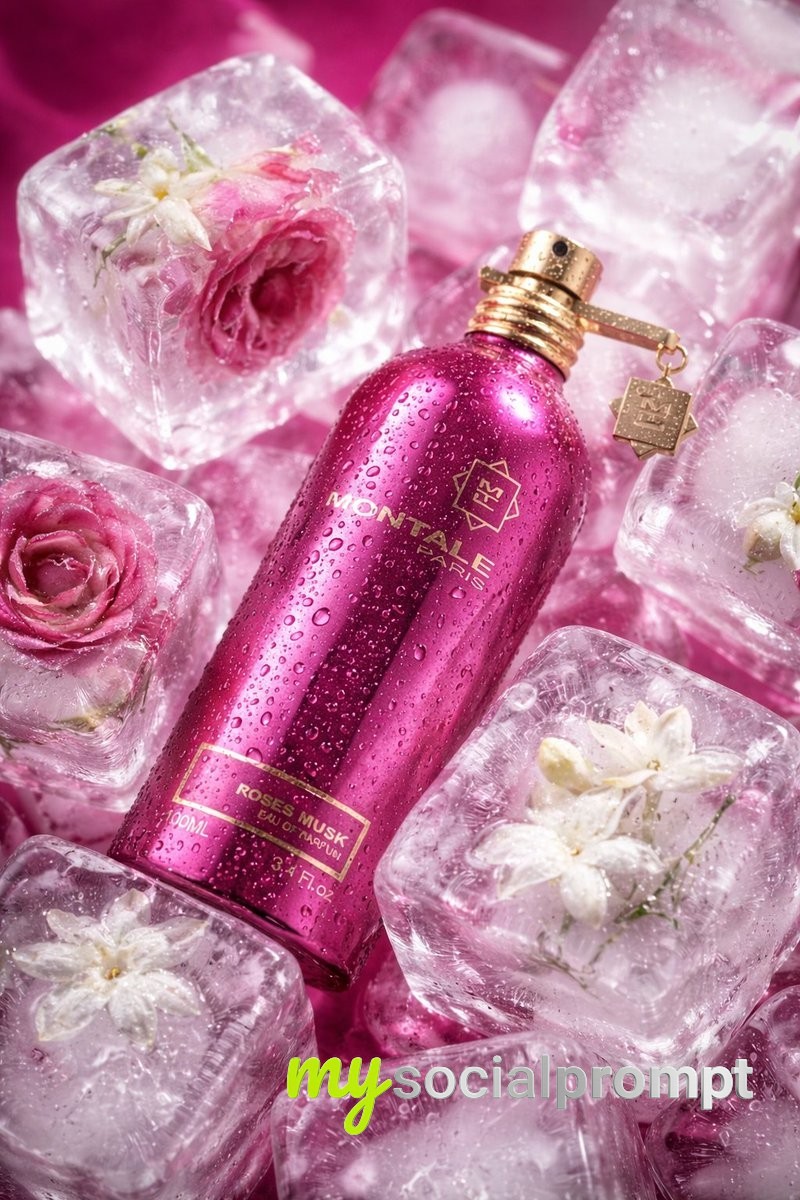 nanobanana prompt: Cinematic Studio Photography of Metallic Pink Perfume Bottle 2
