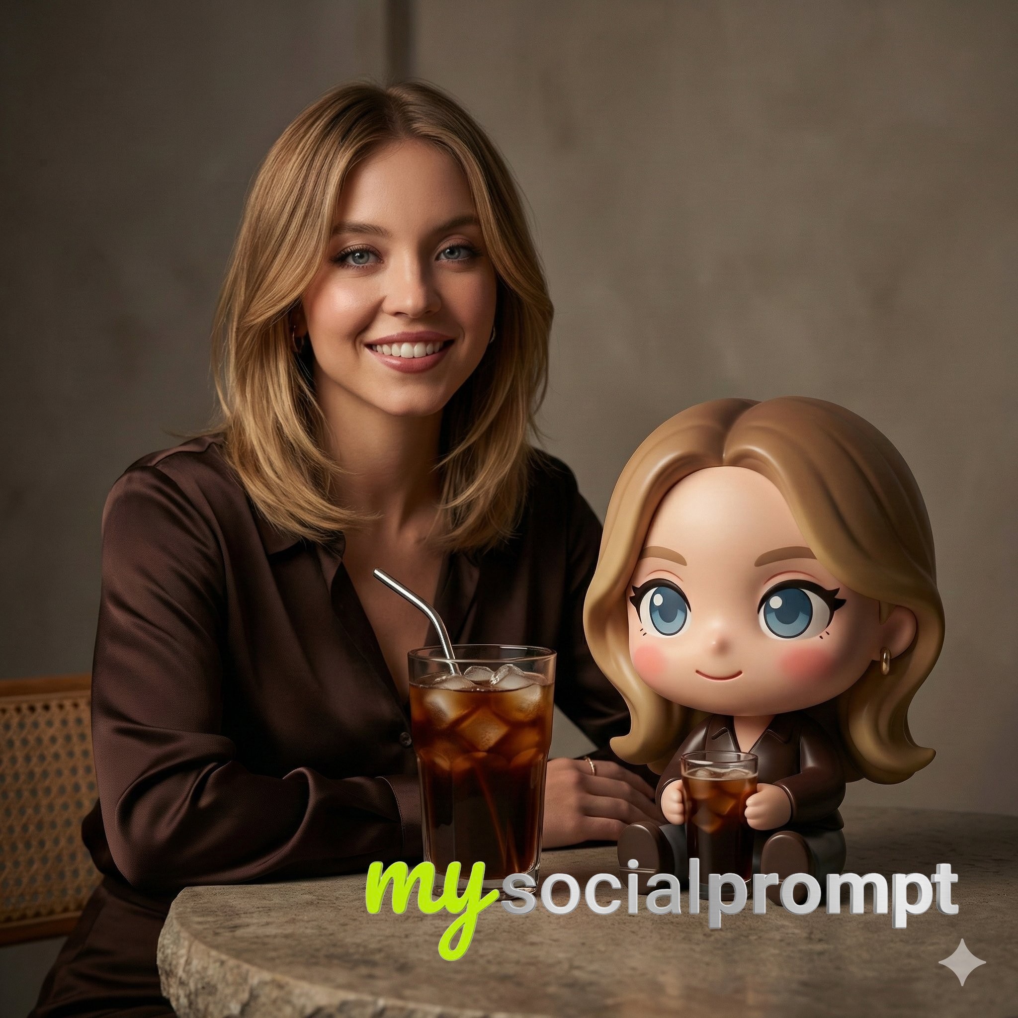 nanobanana prompt: Cinematic Studio Portrait with 3D Chibi Collectible