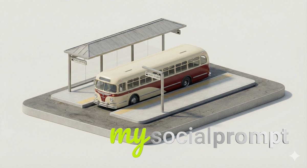 nanobanana prompt: Isometric Diorama of a Minimalist City Transport Stop 4