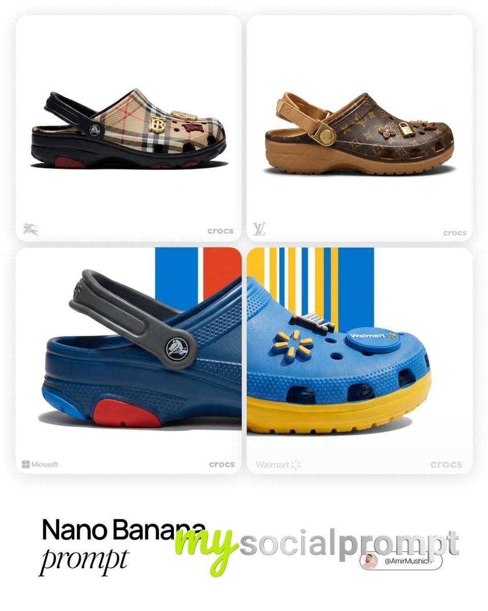 nanobanana prompt: Louis Vuitton Crocs Collaboration – Editorial Product Photography