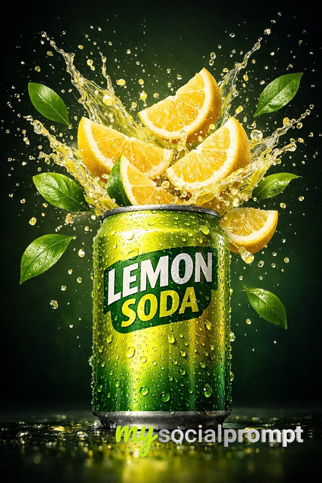 nanobanana prompt: Hyper-Realistic Lemon Soda Can Splash – Cinematic Beverage Ad