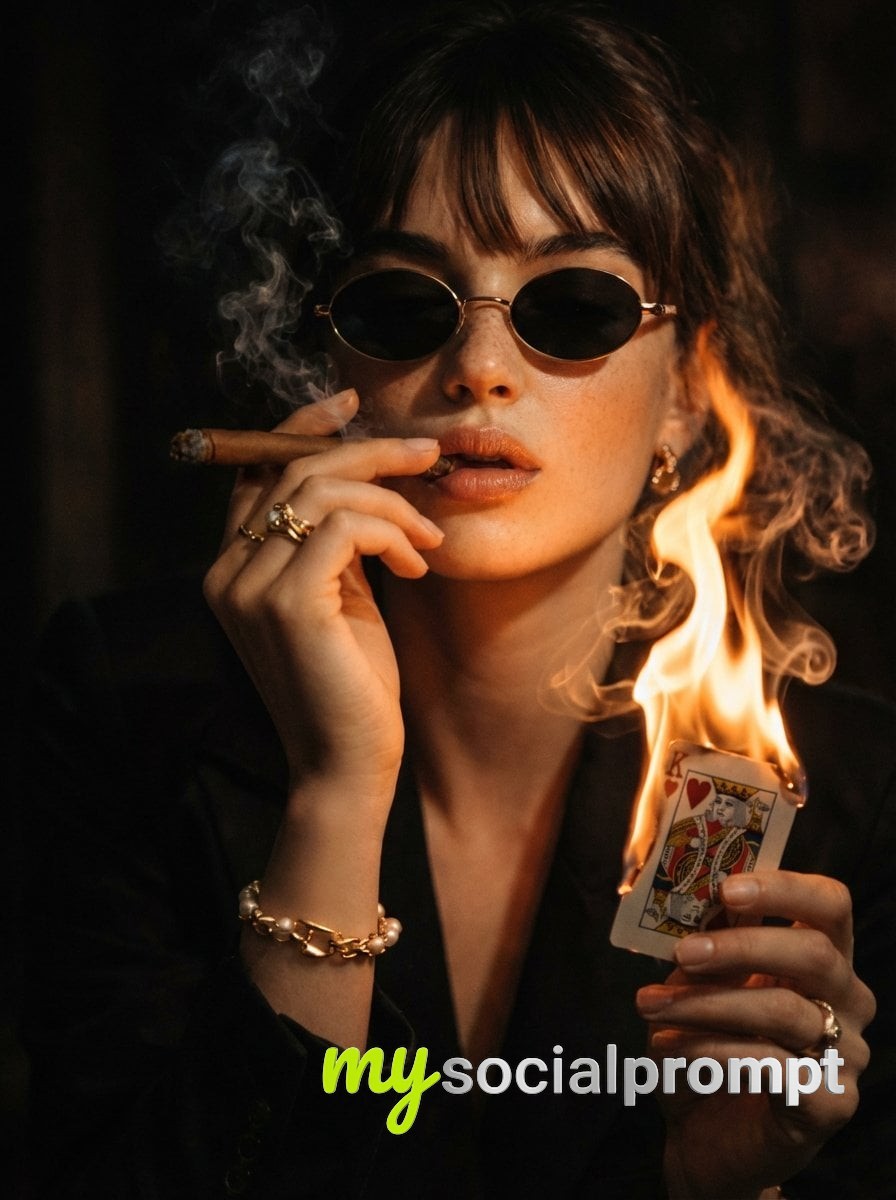 nanobanana prompt: Cinematic Noir Portrait with Fire and Smoke