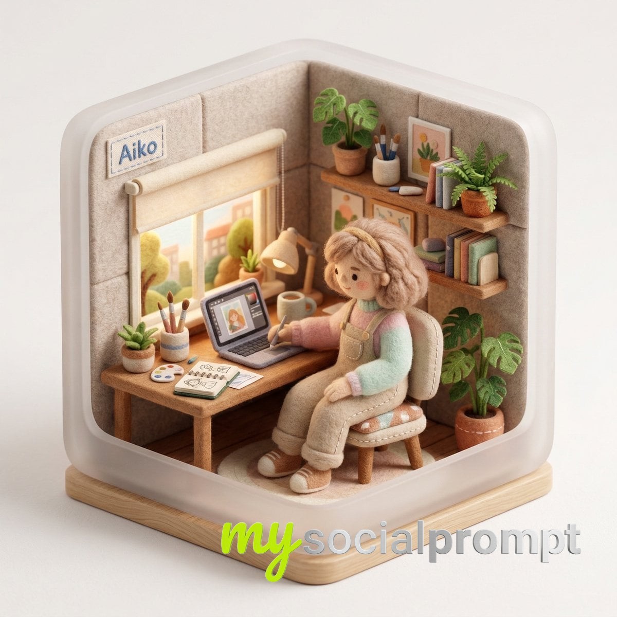 nanobanana prompt: 3D Isometric Felt Diorama of a Tea Master in Sunlit Nature Studio 4