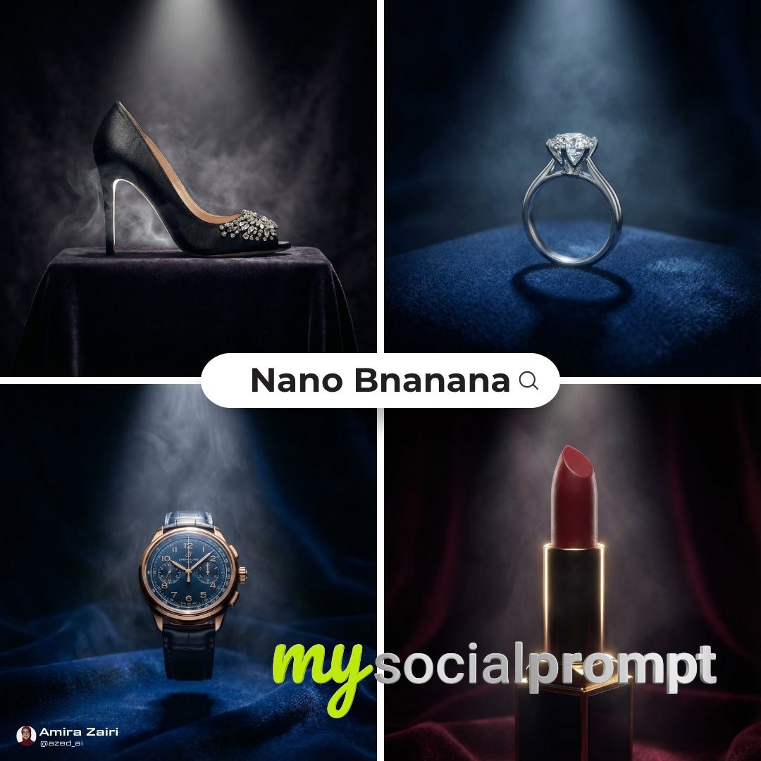 nanobanana prompt: Luxury Product Hero Shot with Cinematic Lighting & Velvet Backdrop