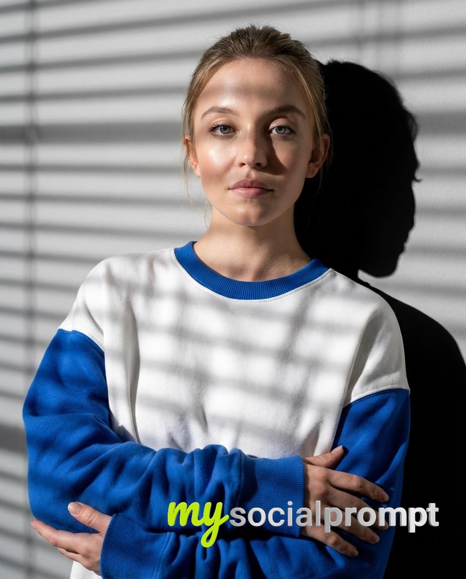 nanobanana prompt: High Contrast Fashion Portrait with Striped Sunlight 2