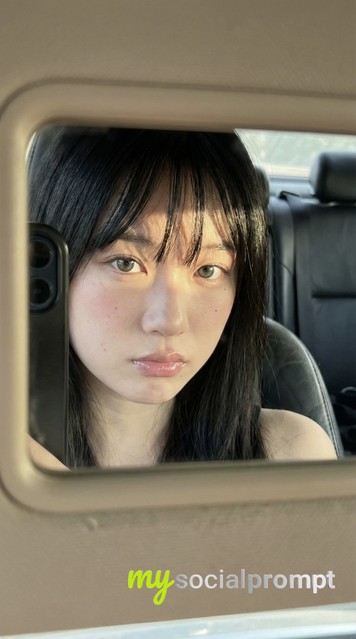 nanobanana prompt: Golden Hour Car Mirror Selfie with Raw iPhone Realism 2
