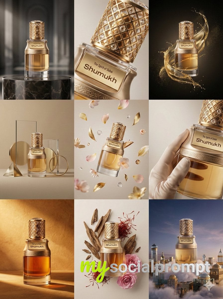 nanobanana prompt: 3×3 Luxury Product Grid: Cinematic Macro & Minimalist Sculptures for High-End Marketing