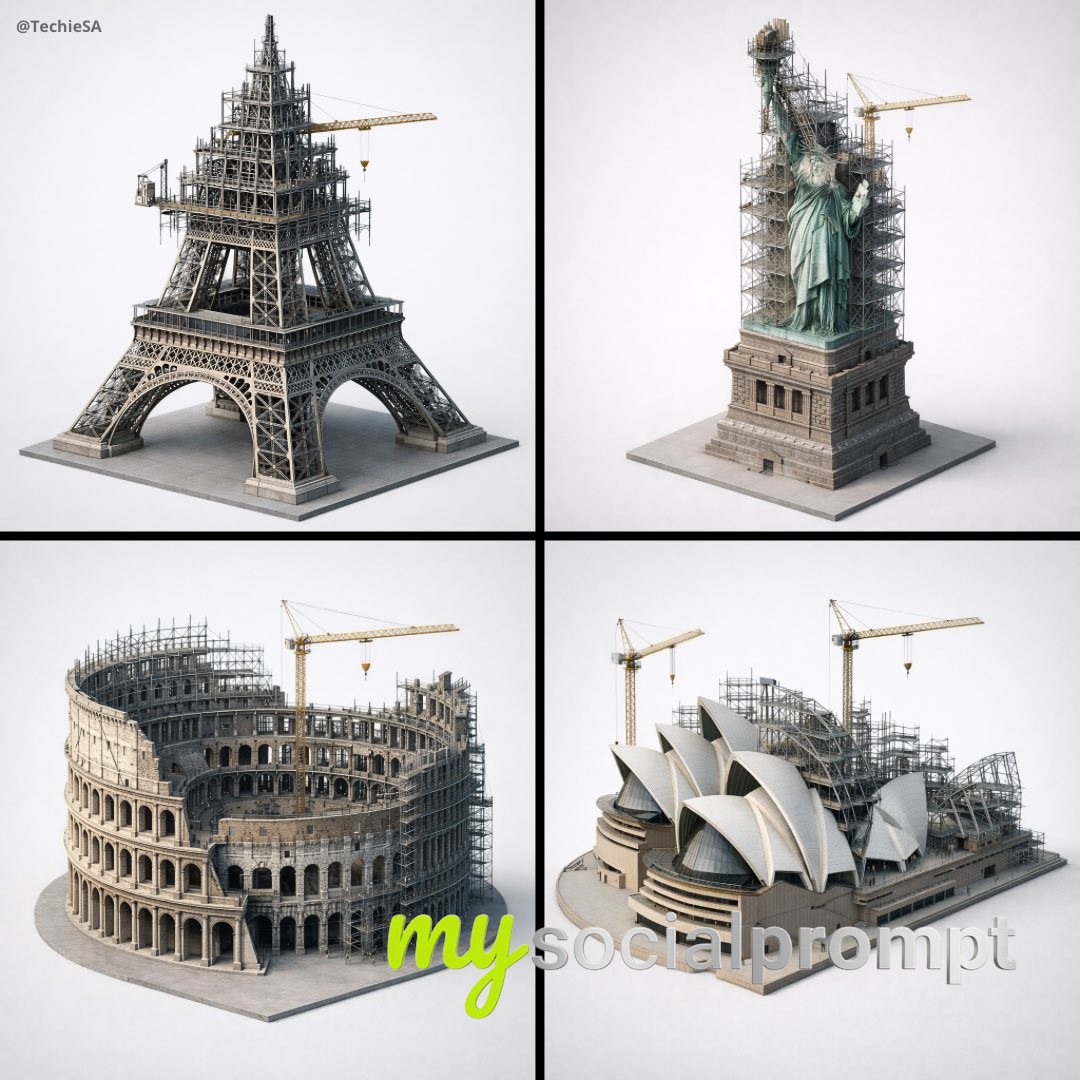 nanobanana prompt: Hyper-realistic Architectural Render of Landmark in Eternal Construction