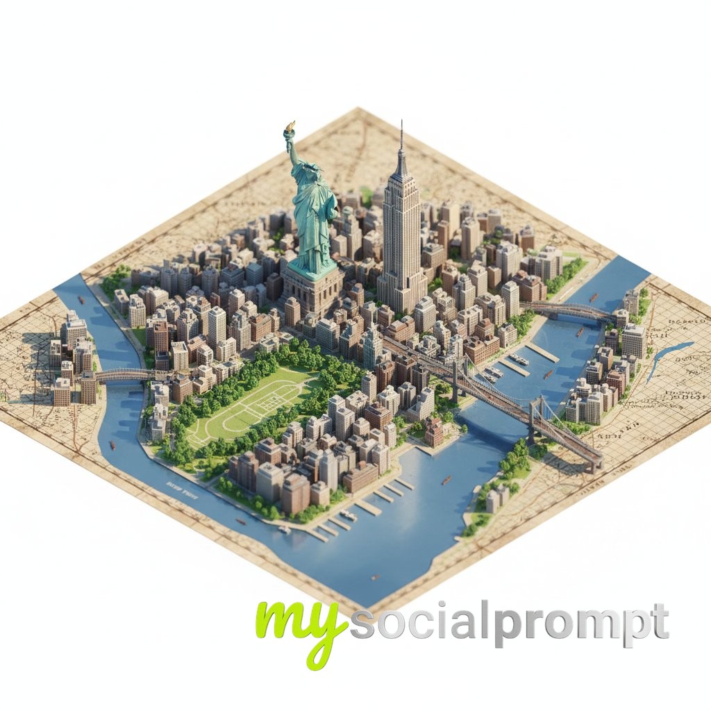 nanobanana prompt: Isometric Diorama Map with Cinematic Lighting & Vintage Cartography 3
