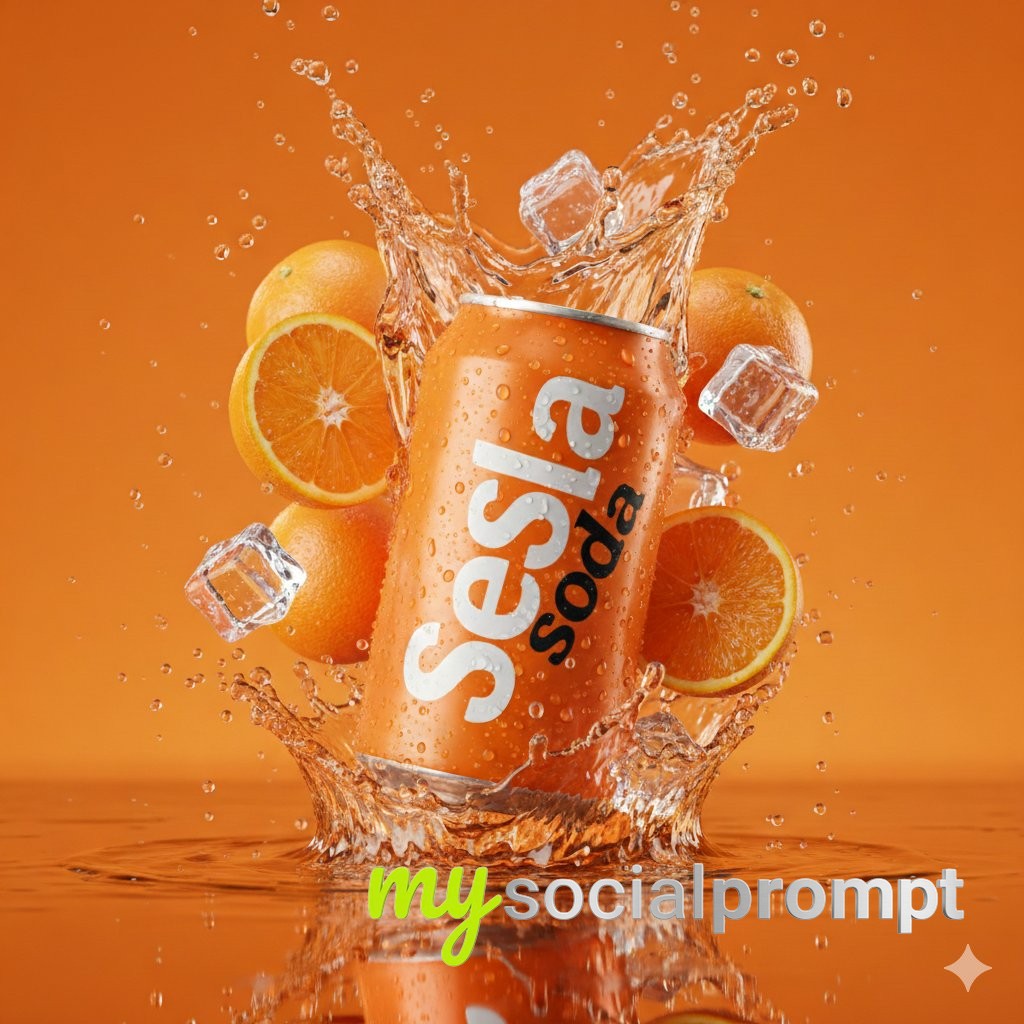 nanobanana prompt: Hyper-realistic Soda Can with Cinematic Splash Photography