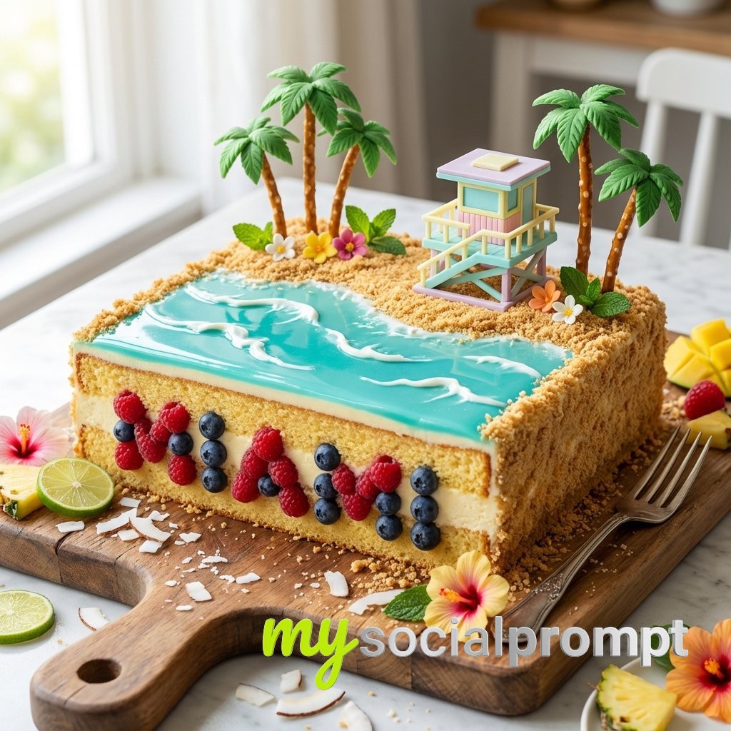 nanobanana prompt: Landscape Cake: Edible Terrain Masterpiece in Soft Bakery Light 2