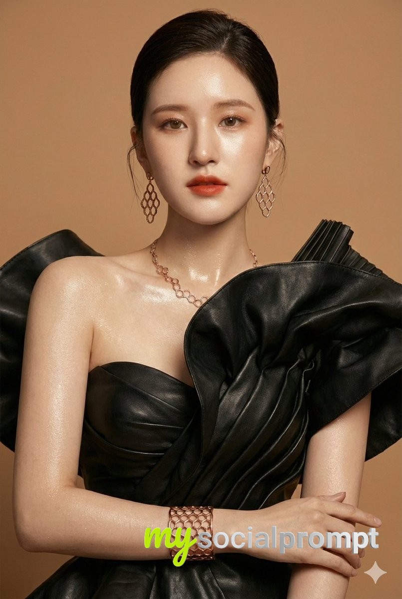 nanobanana prompt: High-Fashion Editorial Portrait with Avant-Garde Leather Gown 2
