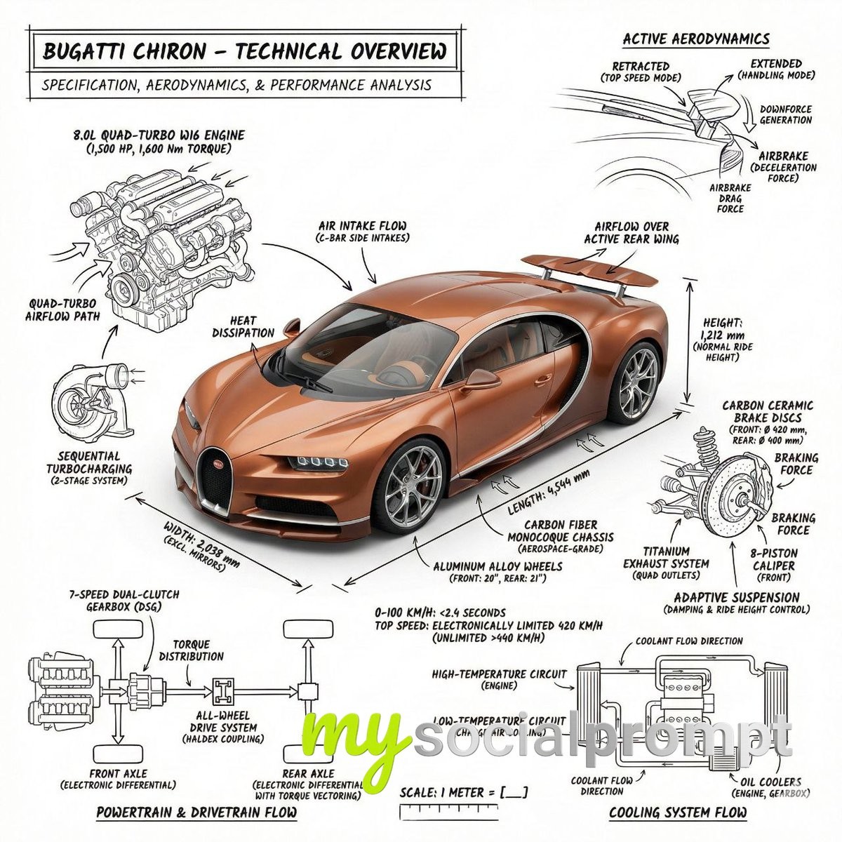nanobanana prompt: Technical Illustration Infographic of Mustang GTD & Bugatti 2