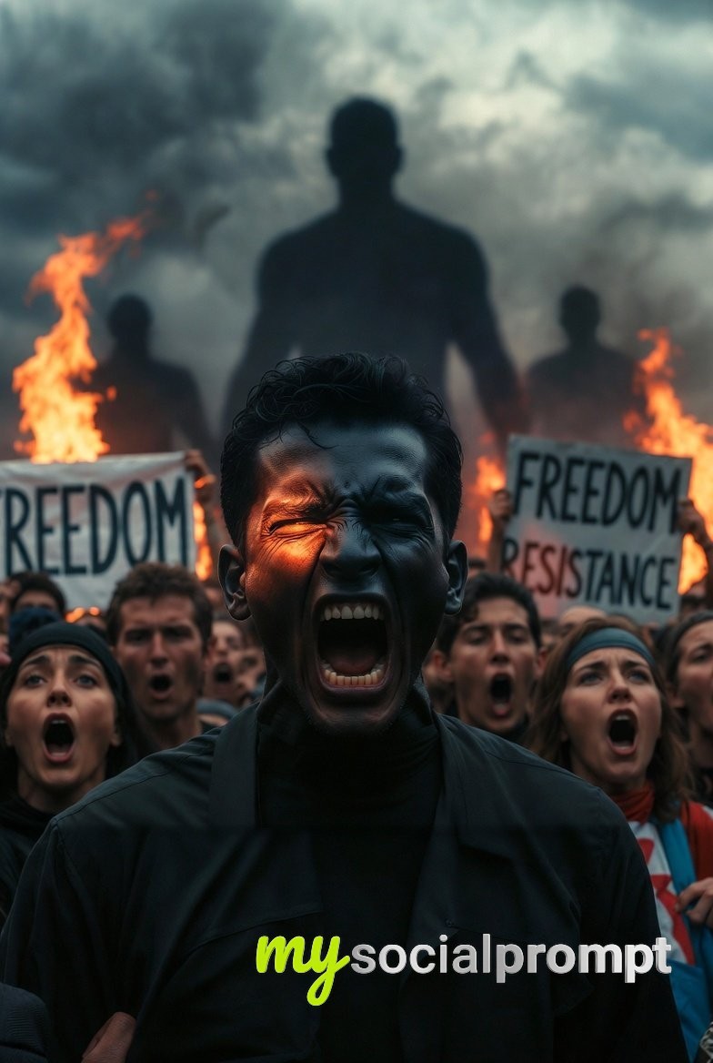 nanobanana prompt: Revolutionary Cinematic Protest Scene – Raised Fists & Dramatic Lighting 4