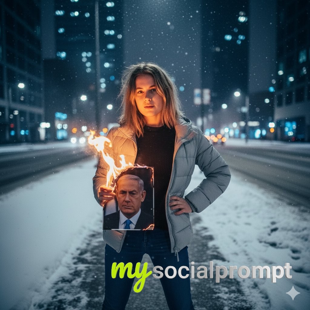 nanobanana prompt: Photorealistic Political Defiance in Snowy Urban Setting 2