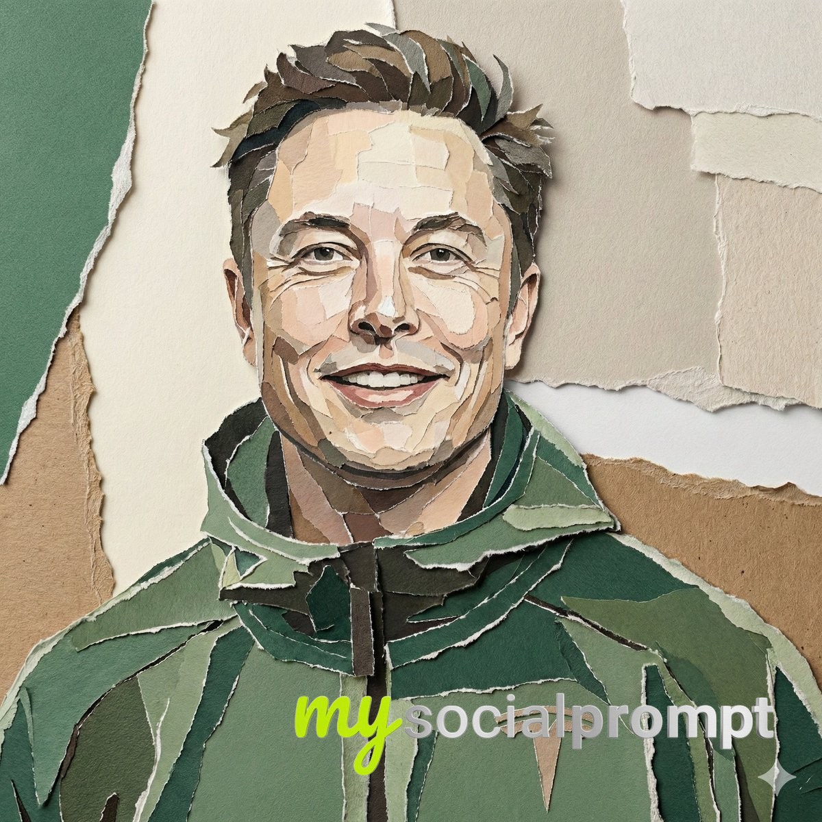 nanobanana prompt: Realistic Torn Paper Collage Portrait with Muted Earth Tones 3