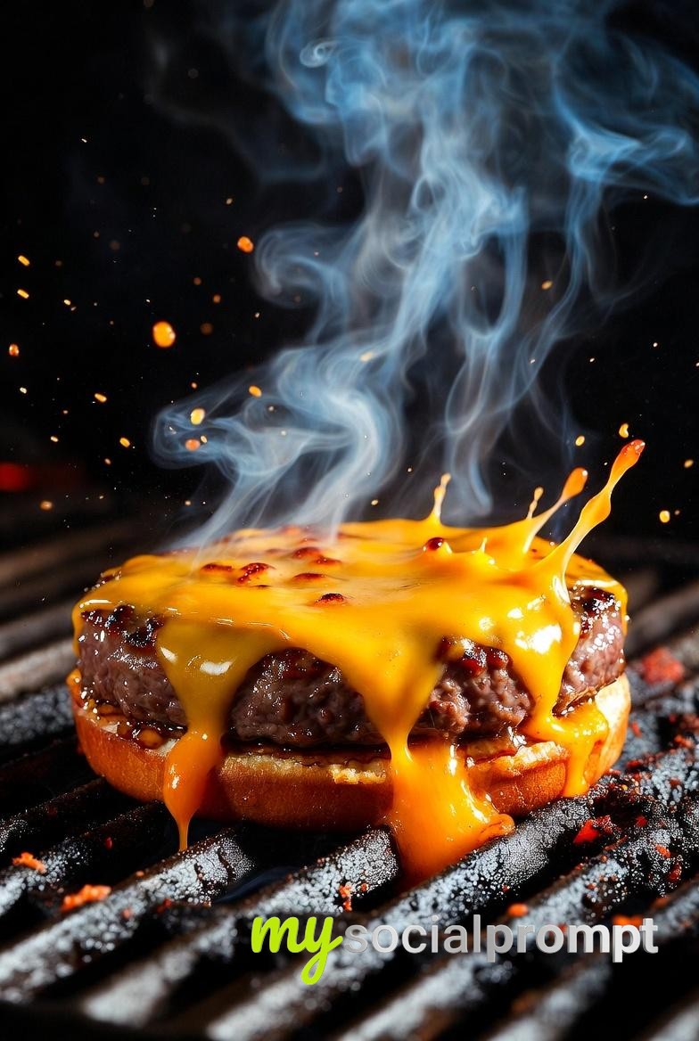 nanobanana prompt: Cinematic Gourmet Cheeseburger with Hyper-realistic Textures 3