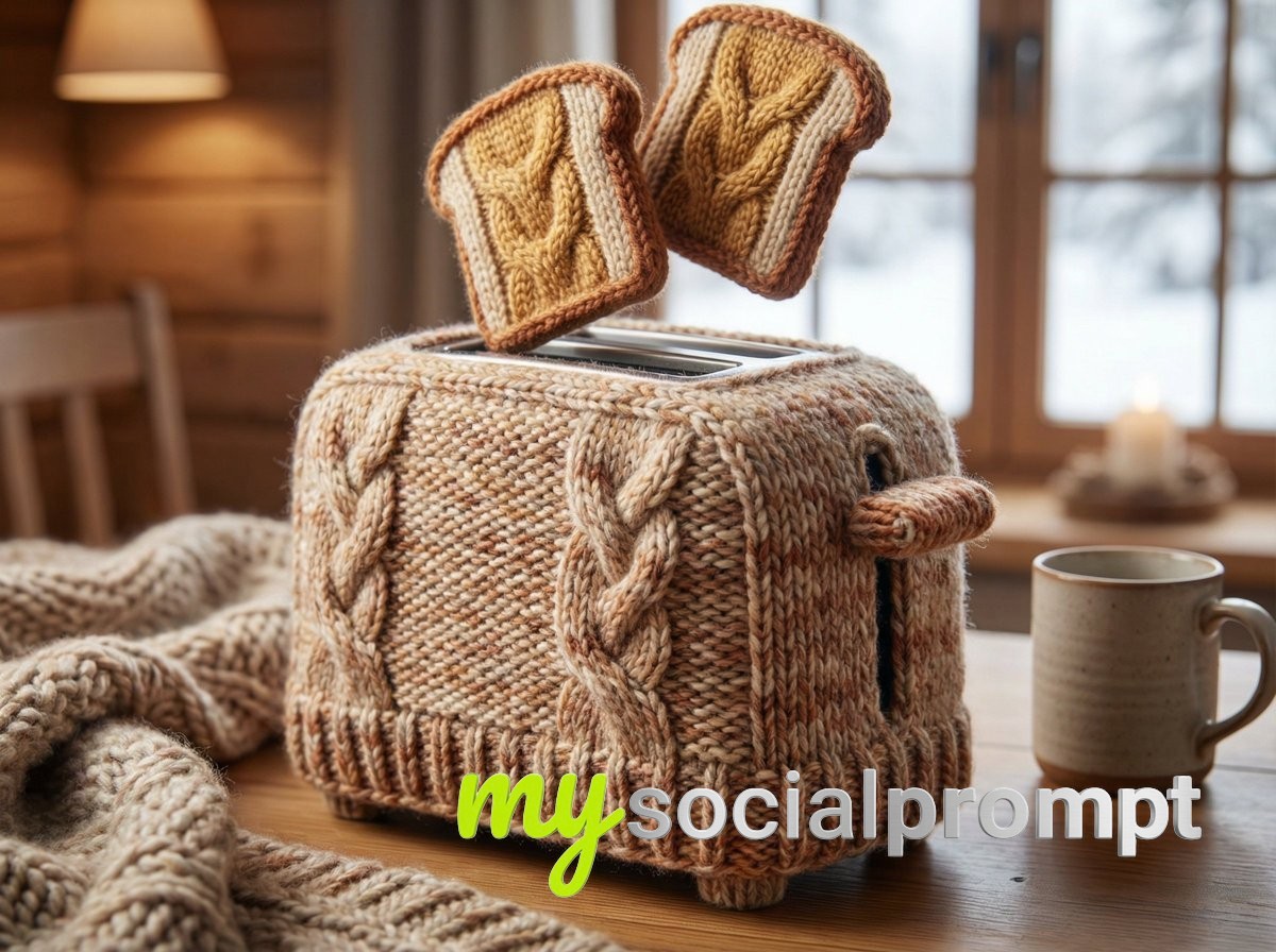 nanobanana prompt: Hand-Knitted Wool Yarn Object – Soft Industrial Design, Hygge Aesthetic 3