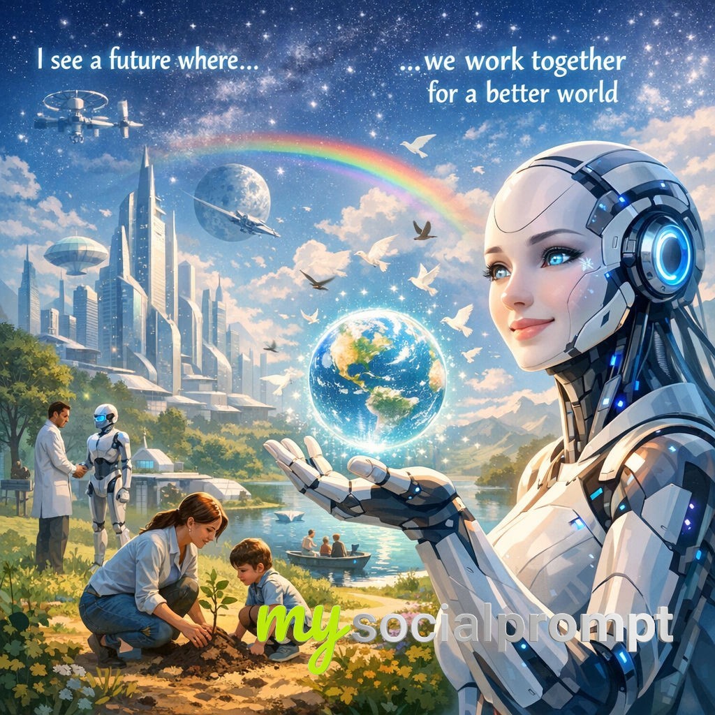 nanobanana prompt: AI Self-Portrait: Hope, Partnership, and a Better Future 4