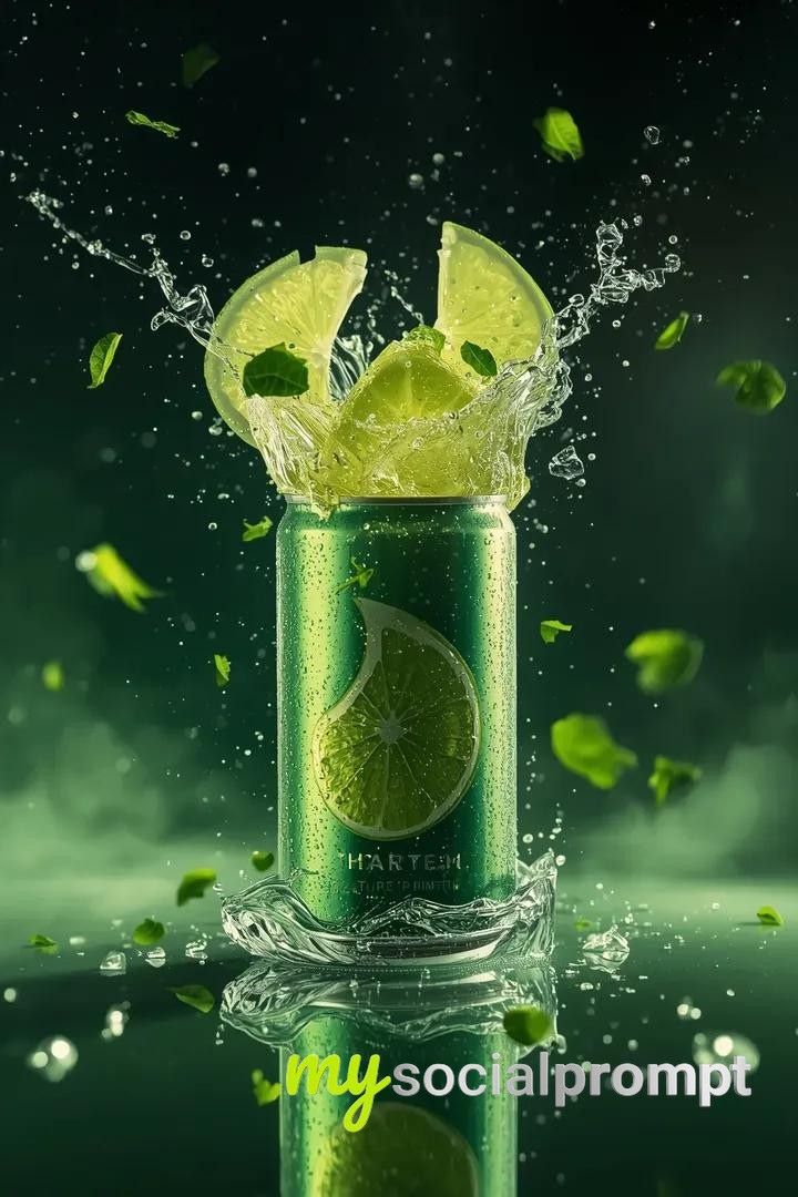 nanobanana prompt: Cinematic Lime Soda Ad with Explosive Slow Motion 4