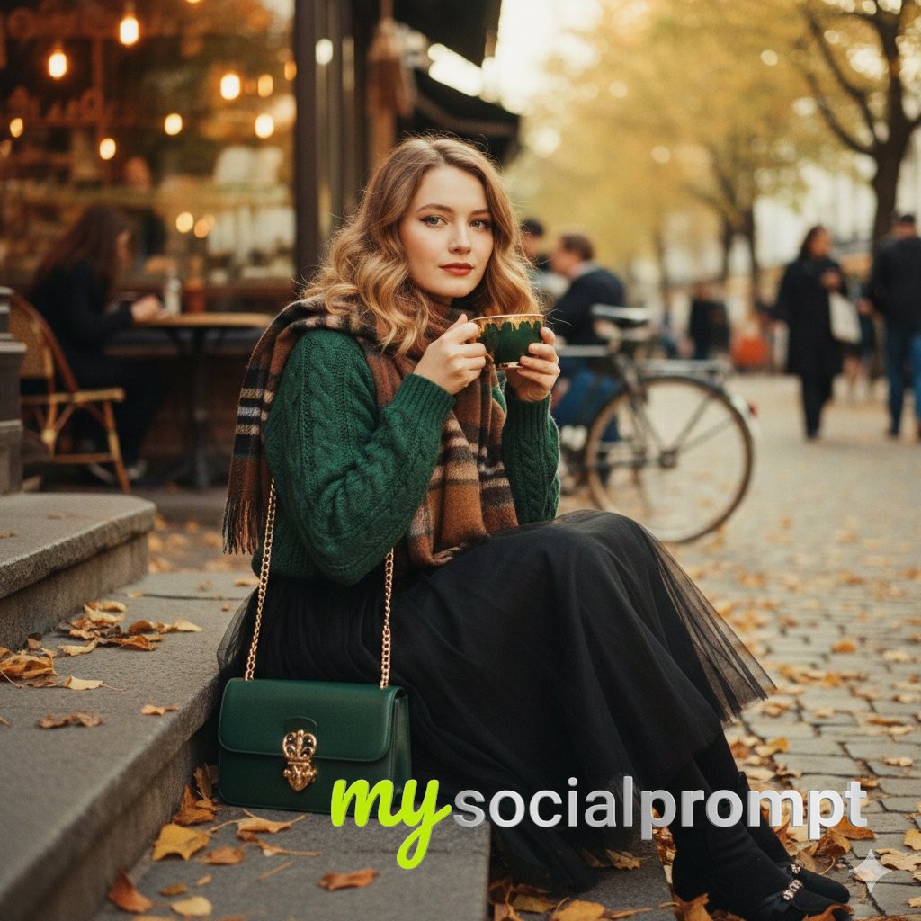 nanobanana prompt: 1970s Cinematic Fashion Portrait with Autumn Café Setting 2