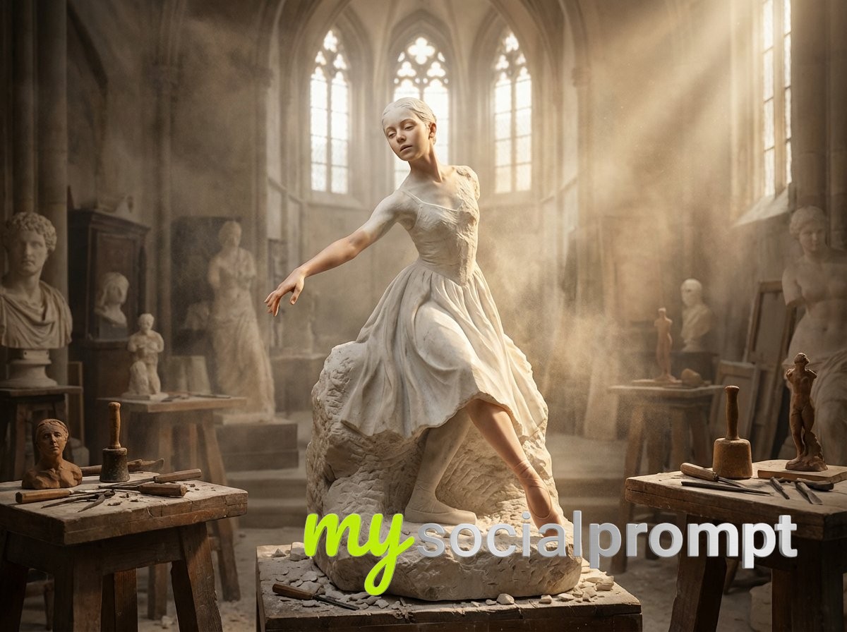 nanobanana prompt: Renaissance Sculpture Awakening in Cinematic Pygmalion Scene