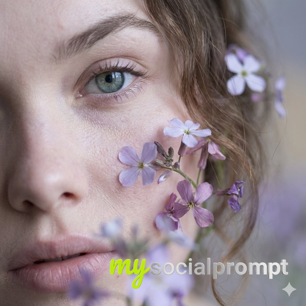 nanobanana prompt: Hyper-realistic Macro Portrait with Ethereal Floral Accents