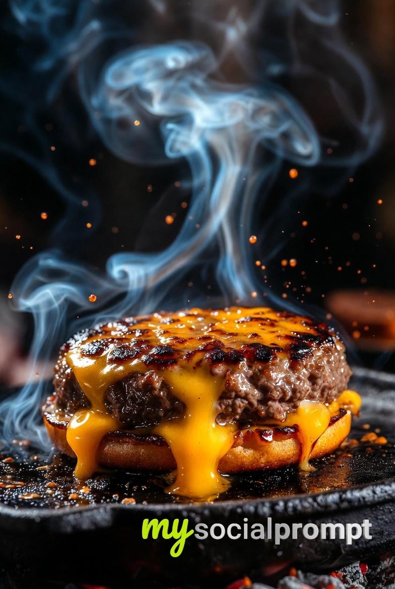 nanobanana prompt: Cinematic Gourmet Cheeseburger with Hyper-realistic Textures 2