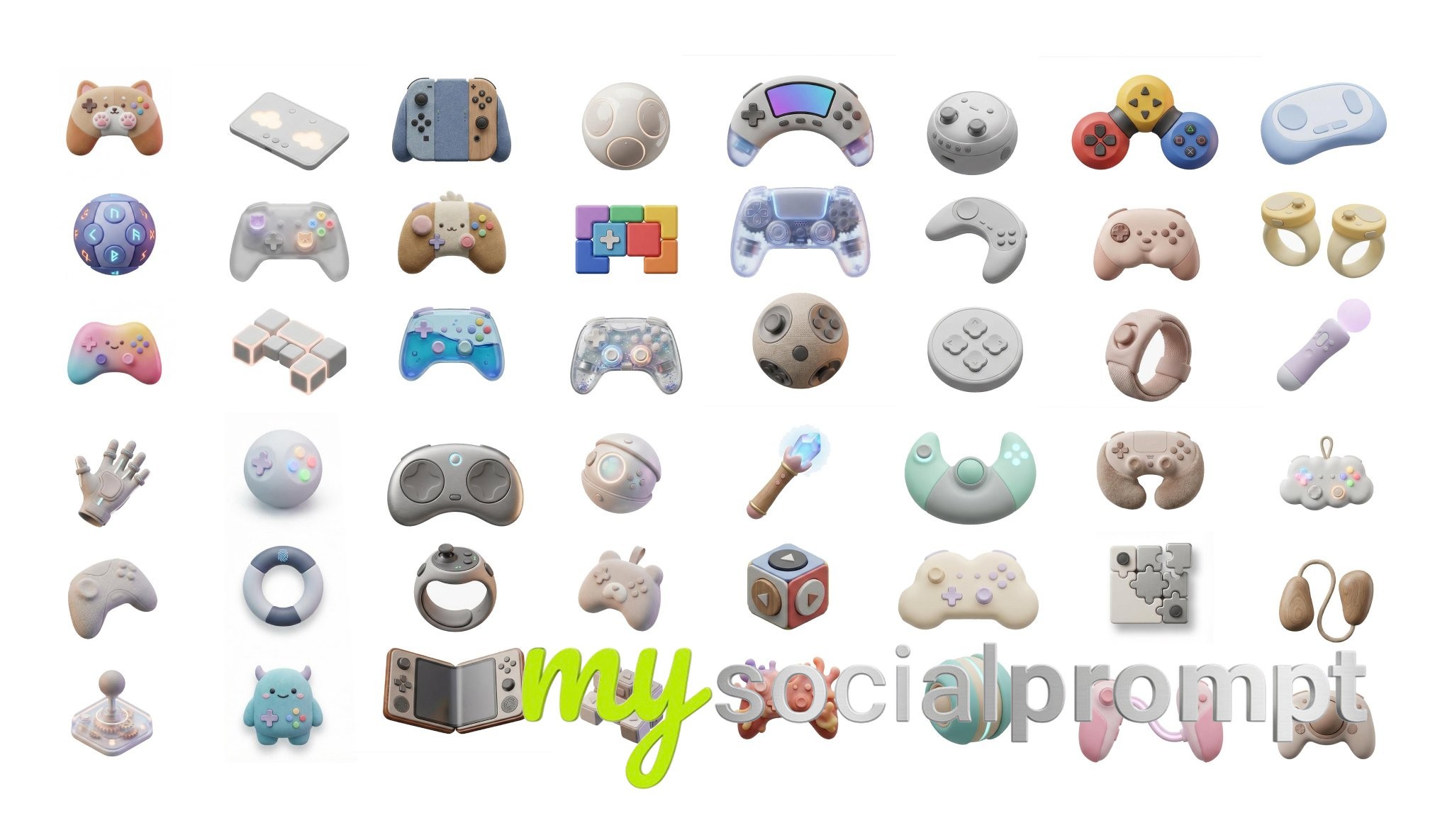 nanobanana prompt: Artsy 3D Grid of Tactile Video Game Controllers