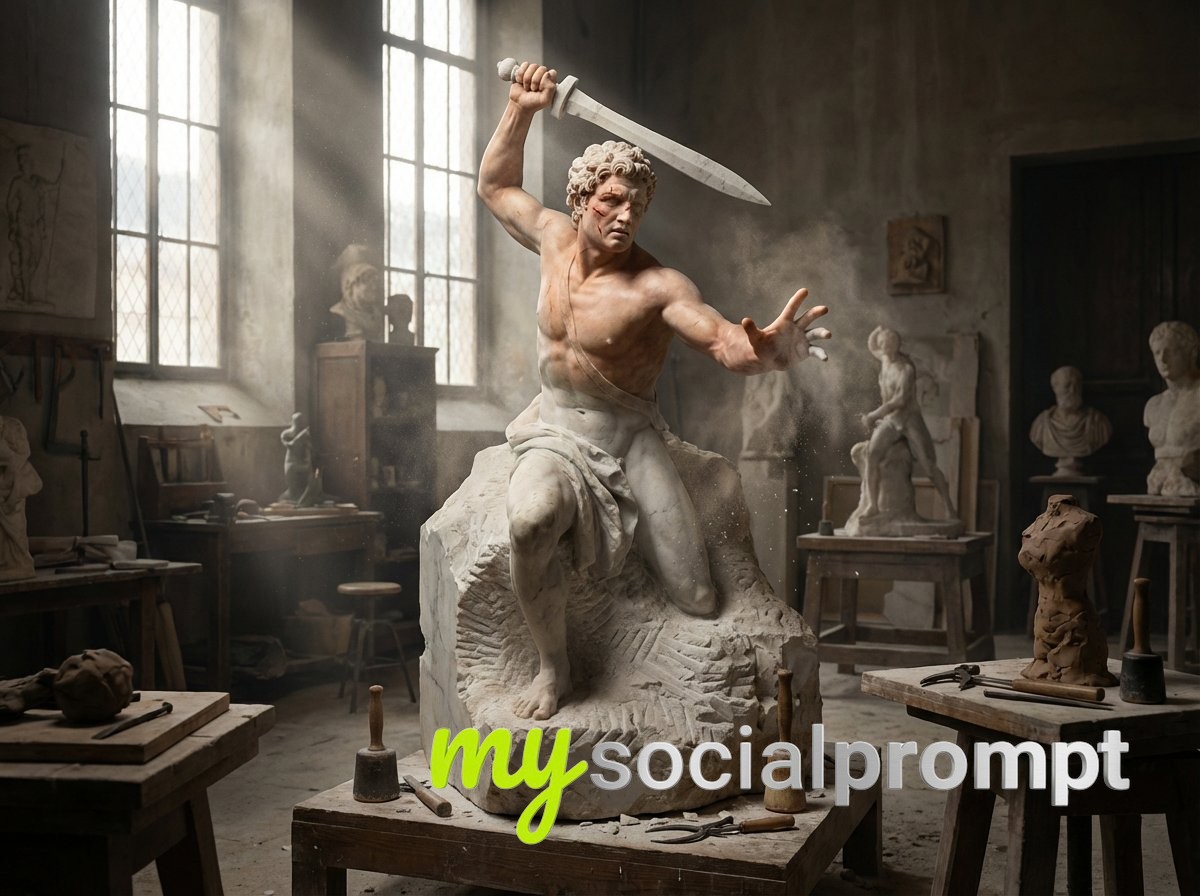 nanobanana prompt: Renaissance Sculpture Awakening in Cinematic Pygmalion Scene 2