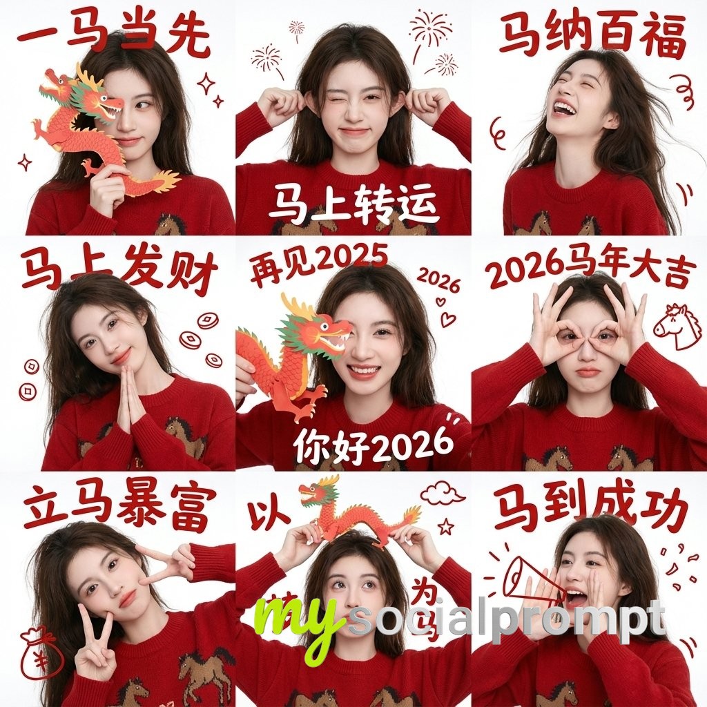 nanobanana prompt: Minimalist Chinese New Year Portrait Grid with Cinematic Lighting