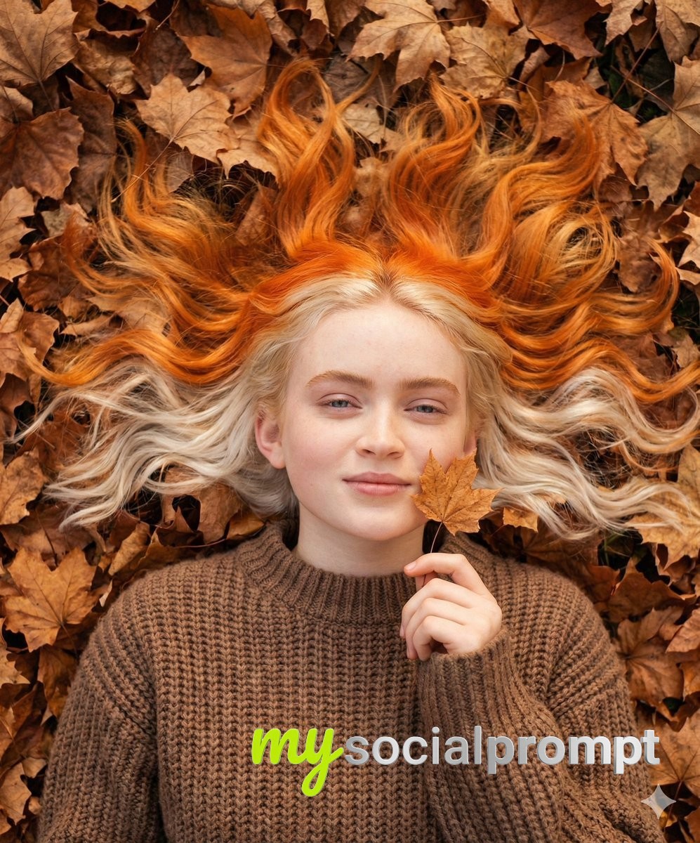 nanobanana prompt: Ethereal Autumn Portrait with Top-Down Cinematic Lighting 3