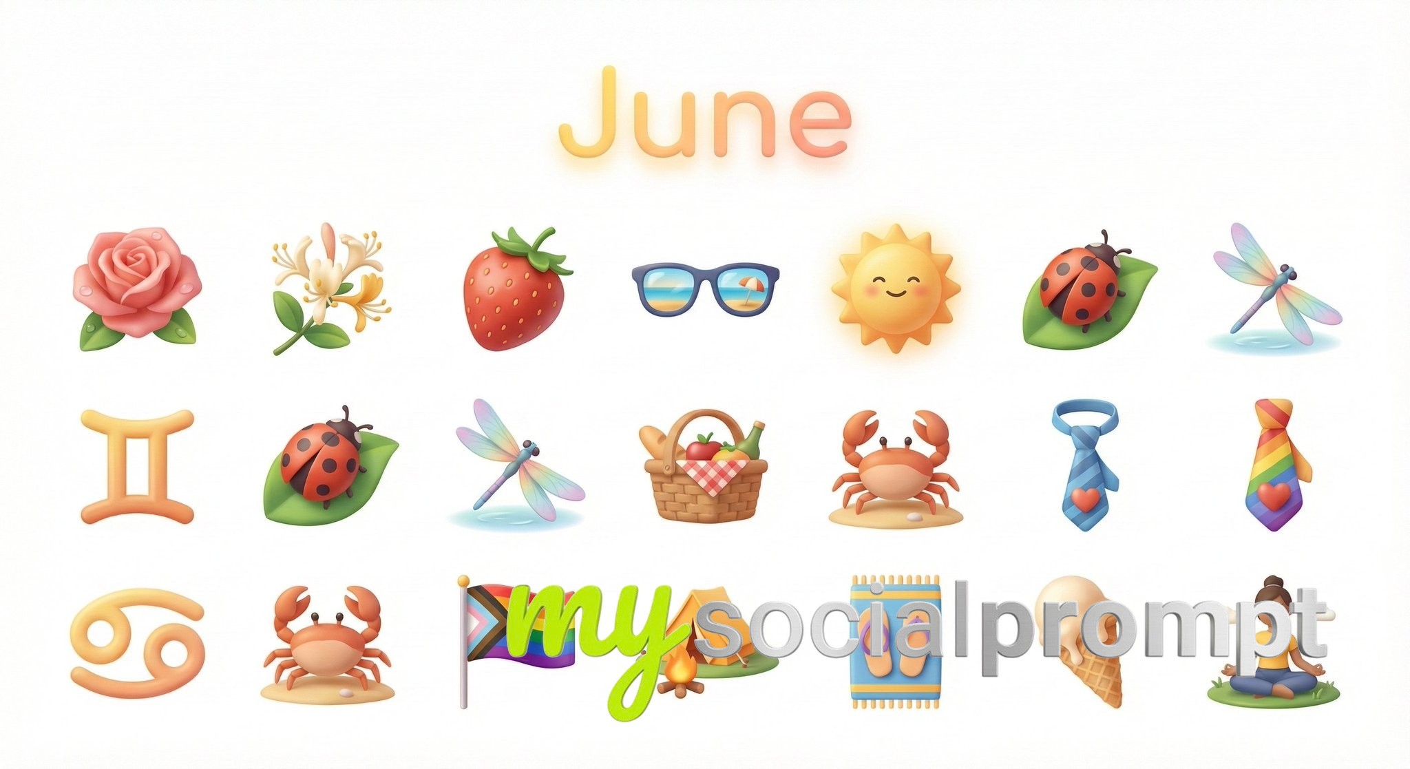 nanobanana prompt: Minimalist 3D Icons for Monthly Moods & Symbols 3