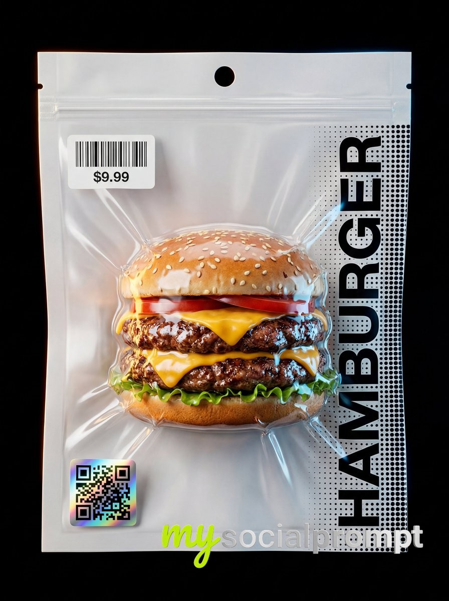 nanobanana prompt: Hyper-realistic Vacuum Packaging with Cinematic Rim Lighting