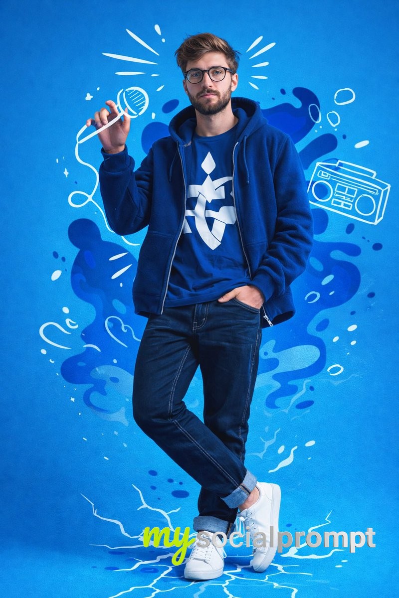 nanobanana prompt: Urban Street-Art Editorial Portrait with Vector Doodles