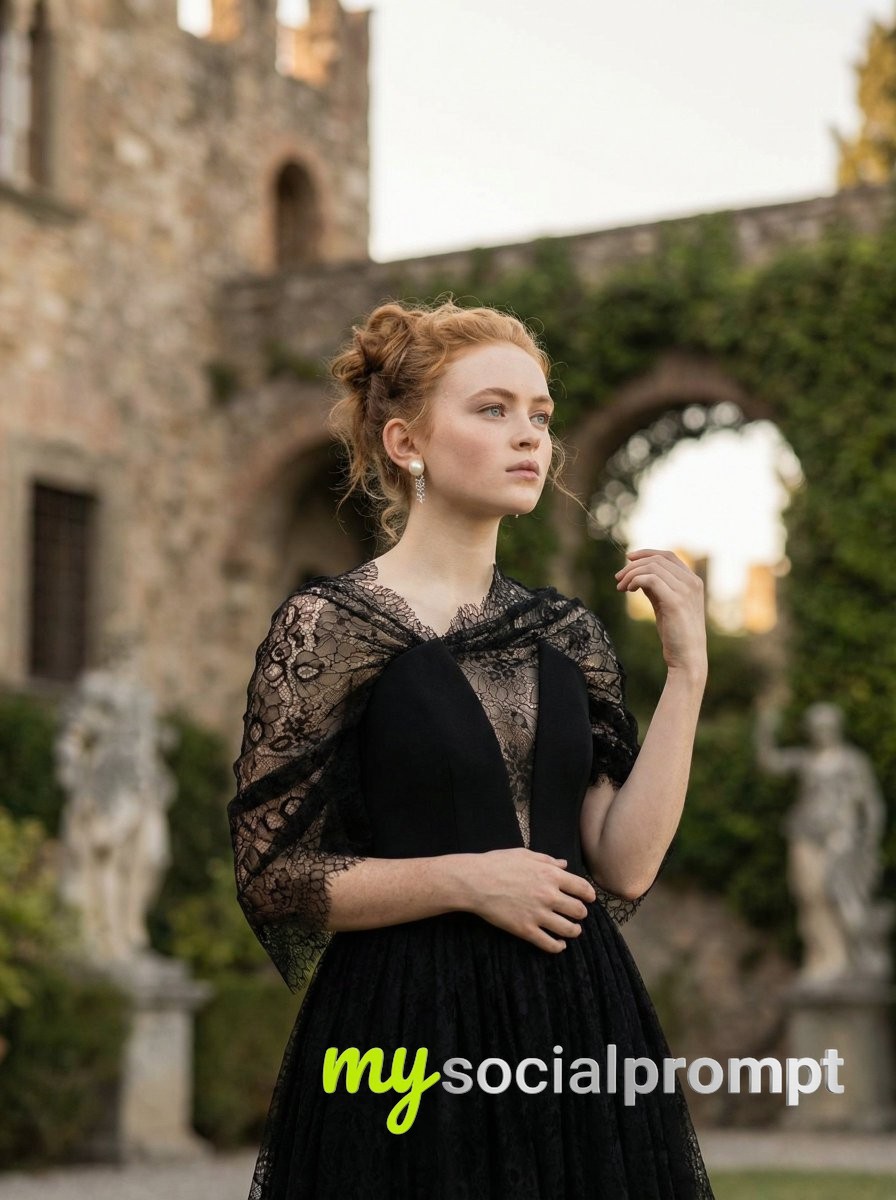 nanobanana prompt: Fine Art Portrait of Sadie Sink in European Aristocracy Style
