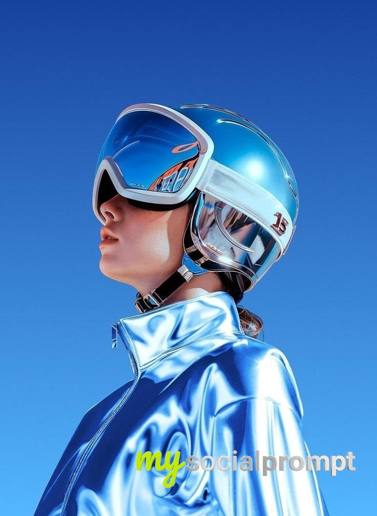 nanobanana prompt: Cyberpunk Chrome Portrait: Futuristic Woman with Sci-Fi Helmet
