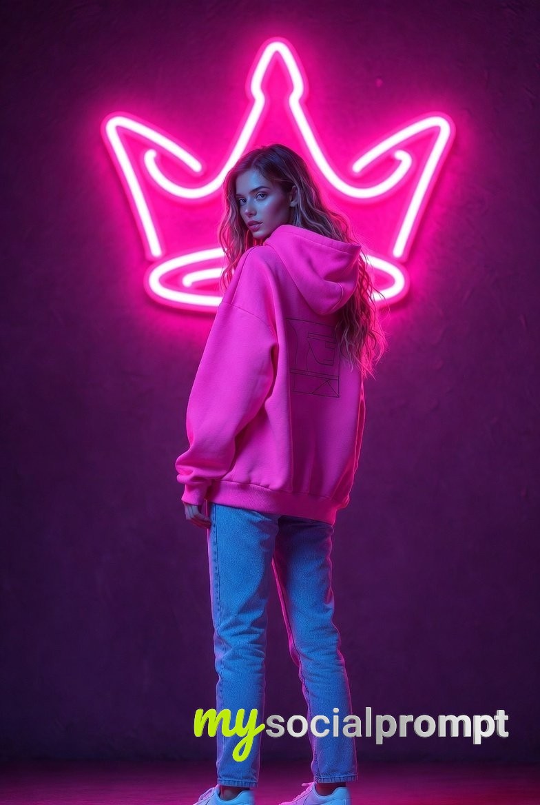 nanobanana prompt: Cinematic Vaporwave Portrait with Neon Crown Silhouette 4