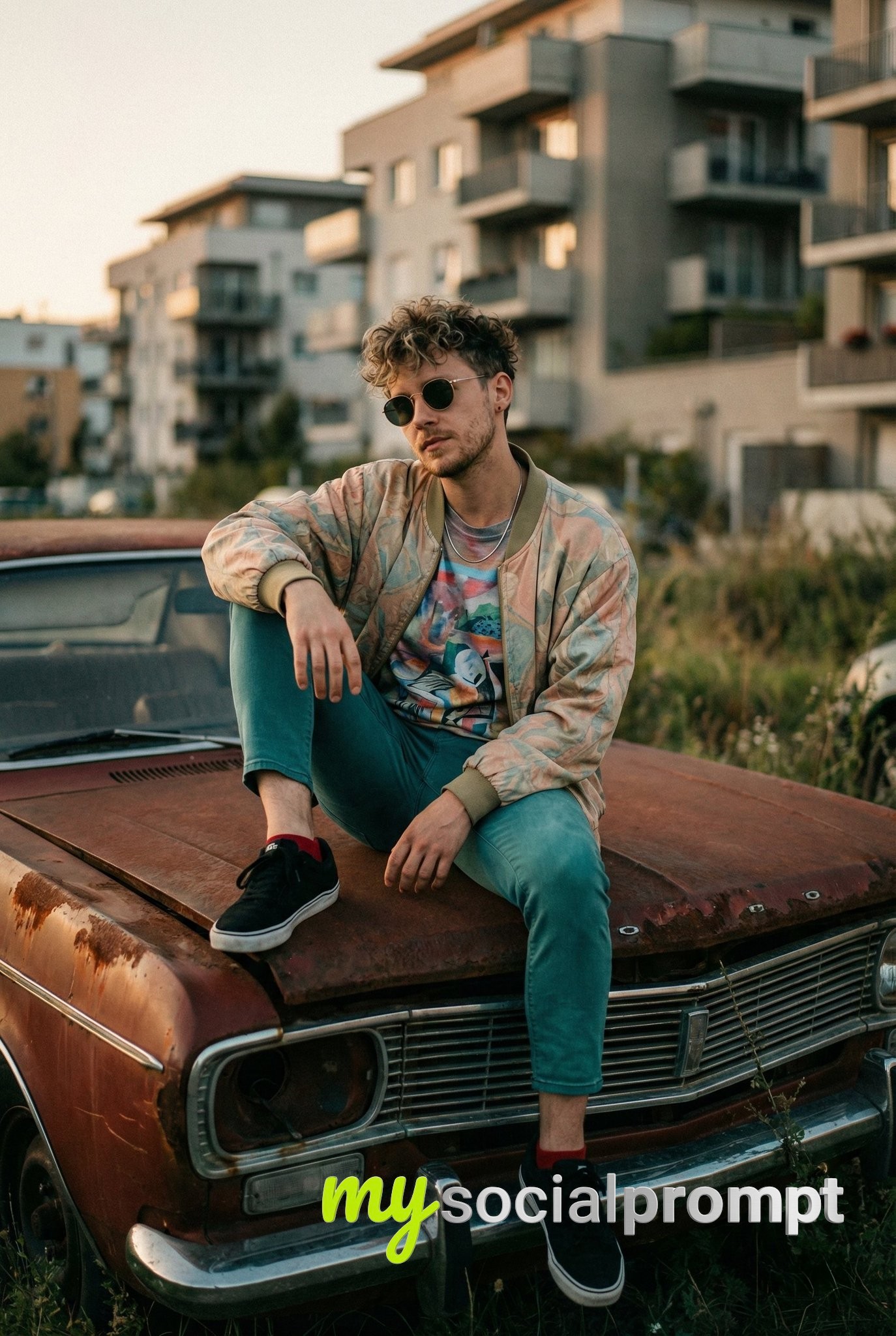 nanobanana prompt: Urban Lifestyle Portrait with Cinematic Golden Hour Lighting