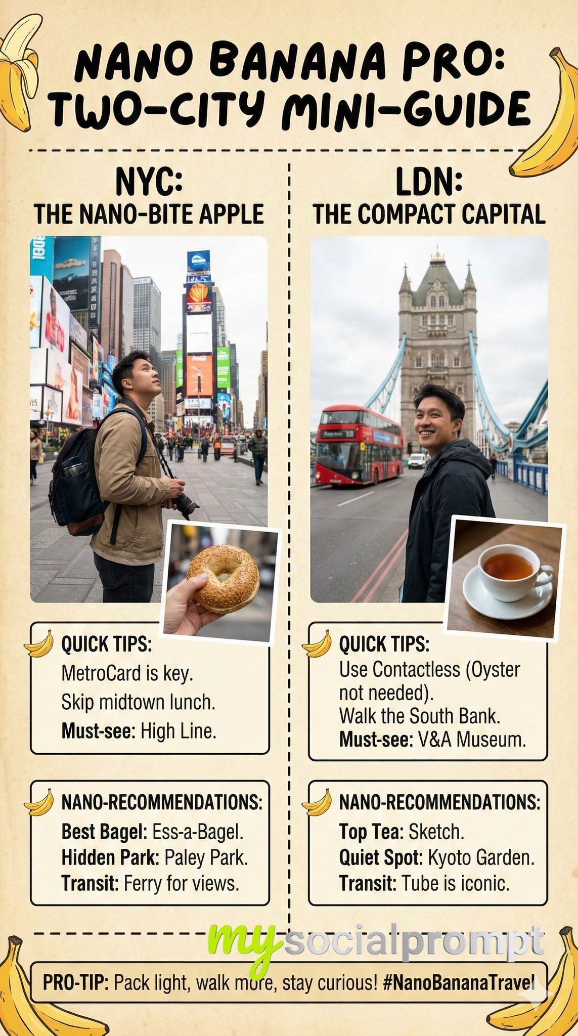 nanobanana prompt: Travel Magazine Layout with Cinematic Urban Photography
