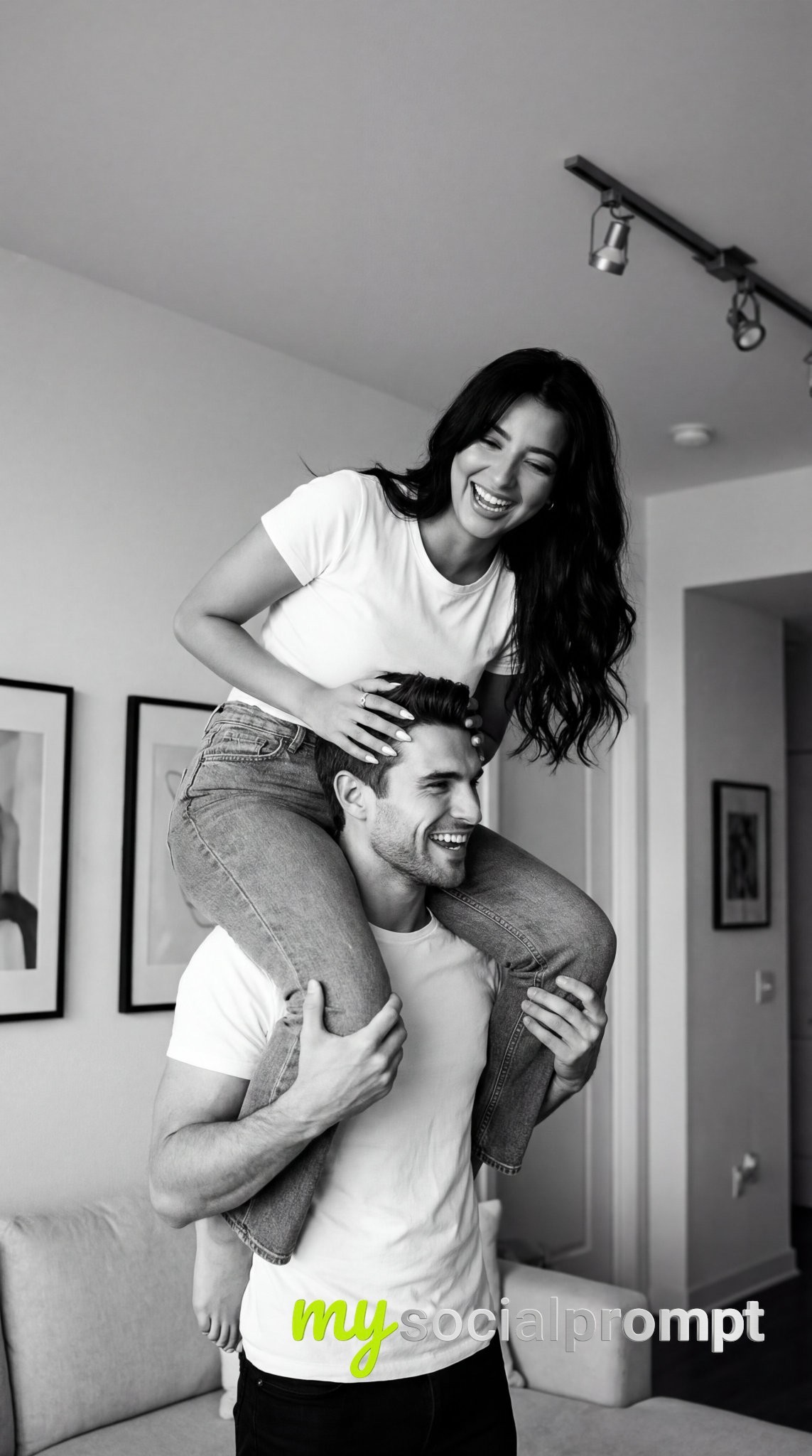 nanobanana prompt: Candid Black-and-White Lifestyle Portrait with 35mm Film Aesthetic