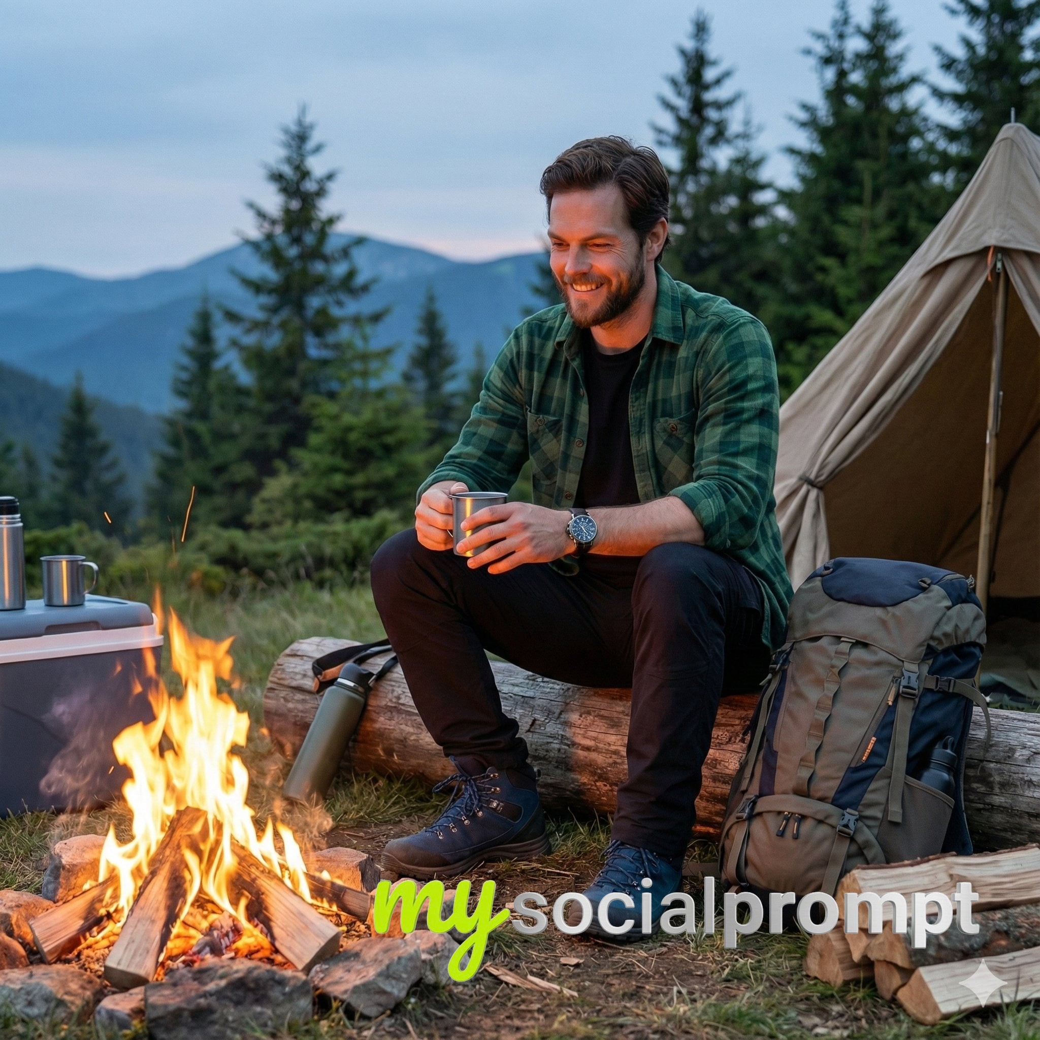 nanobanana prompt: Hyper-Realistic Trekker Portrait with Cinematic Mountain Campsite Lighting 2