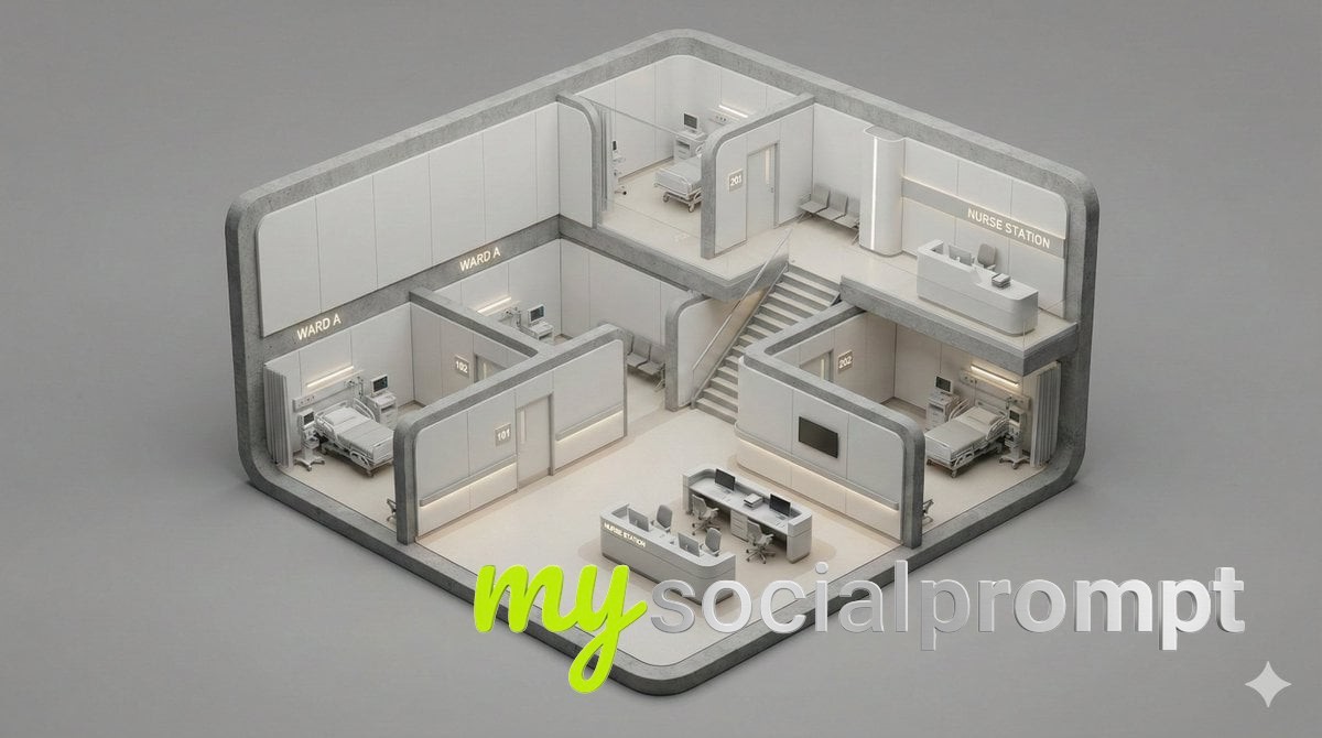 nanobanana prompt: Isometric Minimalist Building Diorama – Architectural Cutaway Model 4